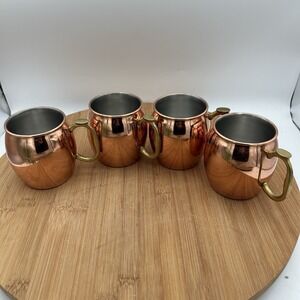 Lot of 4 Copper Moscow Mule Mugs with Brass Handles Stainless Steel - Unbranded‎